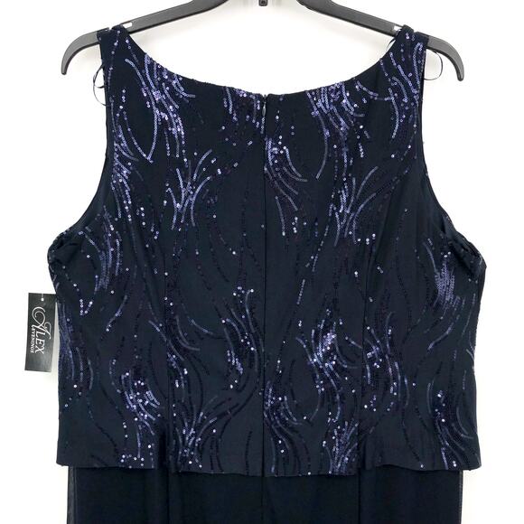 ALEX EVENINGS Chiffon & Sequin Dress & Jacket Set 18W Navy Blue Formal NWT - Picture 9 of 15